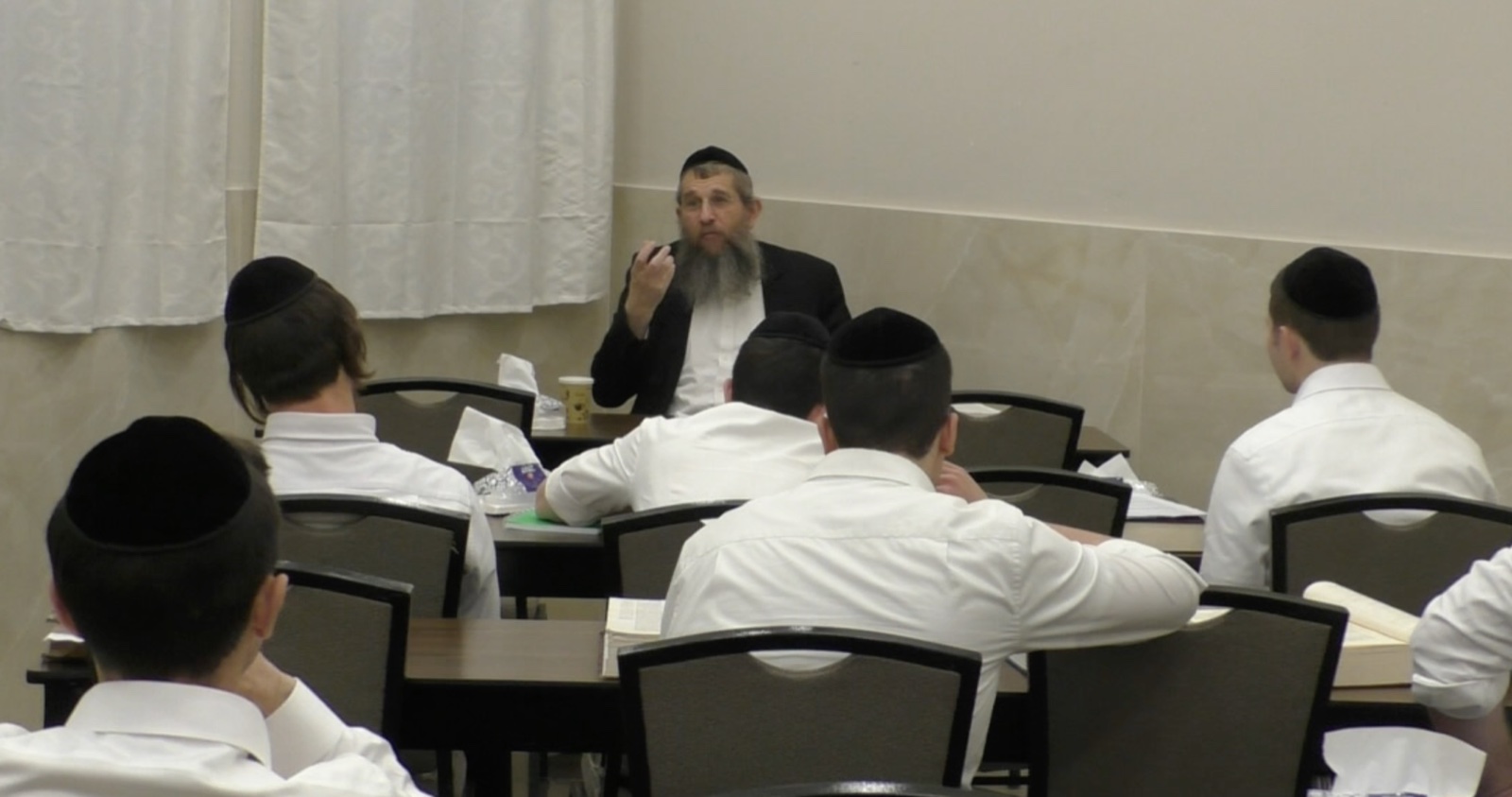 A rebbi giving shiur to talmidim